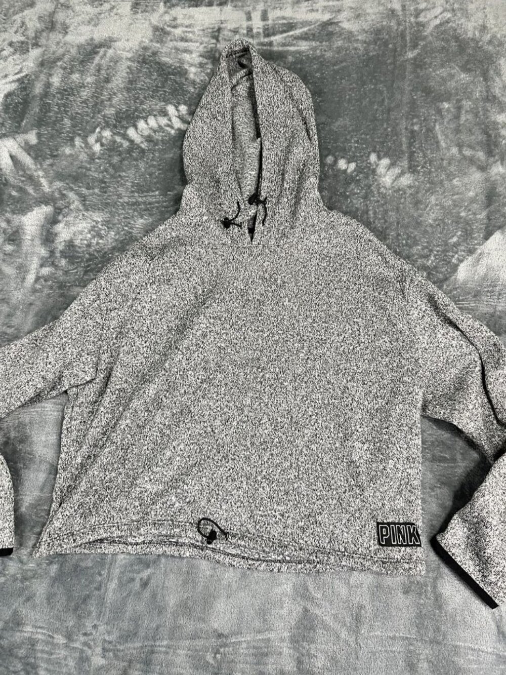 Victorias Secret Pink Heather Gray Hooded Sweater Womens L Drawstring Hem